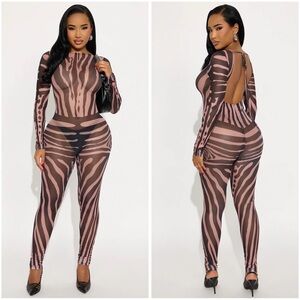 Fashion Nova Black and Brown Zebra Jumpsuit